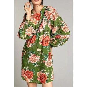 Anthropologie NWT Farm Rio Floral Shift‎ Dress Elinor Green Tunic Style Size XS